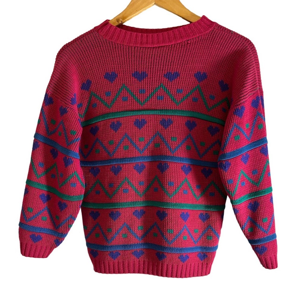 Merremont Knitwear Women’s Size Vintage Small Cropped Y2K 80s Heart Sweater - Picture 4 of 6